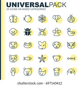 Nature Icons Set. Collection Of Moth, Baboon, Claw Print And Other Elements. Also Includes Symbols Such As Mallard, Duck, Aquarium.