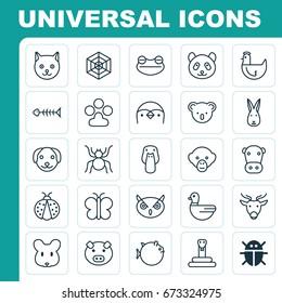Nature Icons Set. Collection Of Rat, Kine, Moose And Other Elements. Also Includes Symbols Such As Rabbit, Globefish, Reptile.