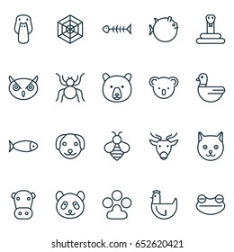 Nature Icons Set. Collection Of Seafood Skeleton, Claw Print, Spider And Other Elements. Also Includes Symbols Such As Cow, Aquarium, Deer.