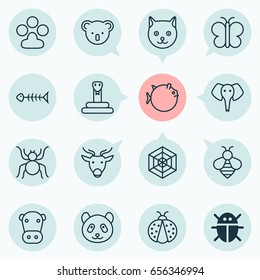 Nature Icons Set. Collection Of Serpent, Seafood Skeleton, Bear And Other Elements. Also Includes Symbols Such As Trunked, Beetle, Insect.