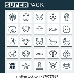 Nature Icons Set. Collection Of Serpent, Claw Print, Duck And Other Elements. Also Includes Symbols Such As Star, Cat, Diver.