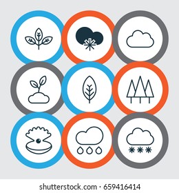 Nature Icons Set. Collection Of Sprout, Forest, Cloud And Other Elements. Also Includes Symbols Such As Snow, Snowy, Pearl.