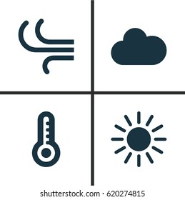 Nature Icons Set. Collection Of Temperature, Sun, Breeze And Other Elements. Also Includes Symbols Such As Cloud, Cloudy, Hate.