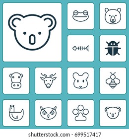 Nature Icons Set. Collection Of Toad, Kine, Marsupial And Other Elements. Also Includes Symbols Such As Grizzly, Seafood, Mice.