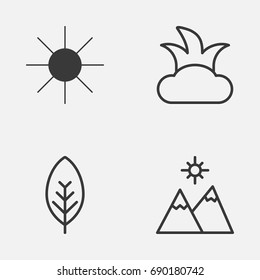 Nature Icons Set. Collection Of Tree Leaf, Landscape, Bush Elements. Also Includes Symbols Such As Plant, Sunshine, Tree.