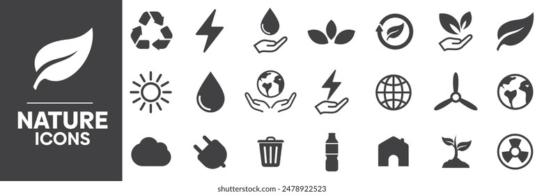 Nature Icons Set, Containing All Nature Icons Outlines, Vector Illustration Collection Editable eps10