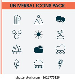 Nature icons set with daisy, clear sunrise, wood and other sunflower elements. Isolated vector illustration nature icons.