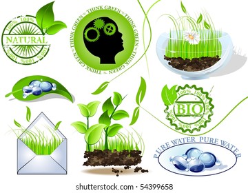 Nature icons set, eco and bio message