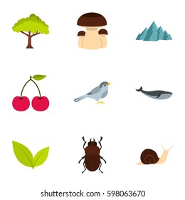 Nature icons set. Flat illustration of 9 nature vector icons for web