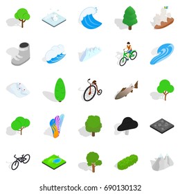 Nature icons set. Isometric set of 25 nature vector icons for web isolated on white background