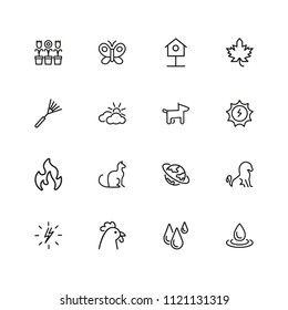 Nature icons. Set of line icons. Butterfly, earth, cock. Environment concept. Vector illustration can be used for topics like ecology, climate, flora and fauna