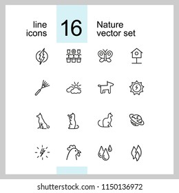 Nature icons. Set of  line icons. Butterfly, earth, cock. Environment concept. Vector illustration can be used for topics like ecology, climate, flora and fauna