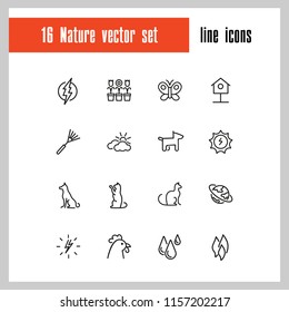 Nature icons. Set of  line icons. Butterfly, earth, cock. Environment concept. Vector illustration can be used for topics like ecology, climate, flora and fauna