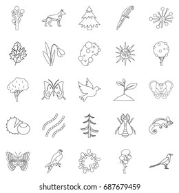 Nature icons set. Outline set of 25 nature vector icons for web isolated on white background