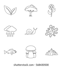 Nature icons set. Outline illustration of 9 nature vector icons for web