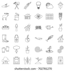 Nature icons set. Outline style of 36 nature vector icons for web isolated on white background