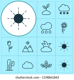 Nature icons set with overcast, sprout, sunshine and other sunshine elements. Isolated vector illustration nature icons.