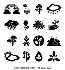 Nature icons set symbols. Simple illustration of 16 nature symbols vector icons for web