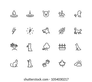 Nature icons. Set of twenty line icons. Dog, lightning, houseplant. Environment concept. Vector illustration can be used for topics like ecology, nature