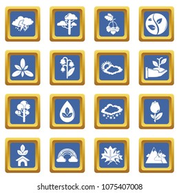 Nature icons set vector blue square isolated on white background 