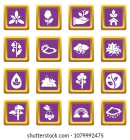 Nature icons set vector purple square isolated on white background 