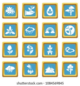 Nature icons set vector sapphirine square isolated on white background 