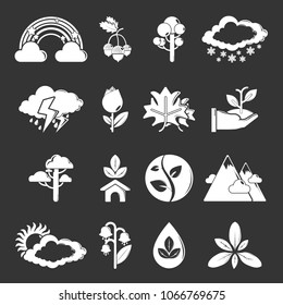 Nature icons set vector white isolated on grey background 