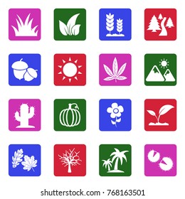 Nature Icons. White Flat Design In Square. Vector Illustration. 