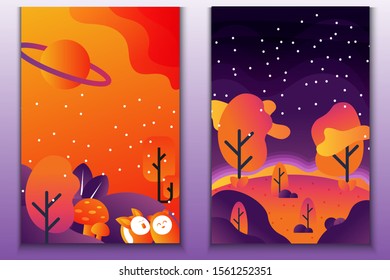 Nature Illustration forest and planet ring Vector design layout for business presentations, flyers, posters and invitations. 