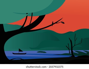 Nature Illustration. Landscpae illustration. Beautiful gradient spring landscape