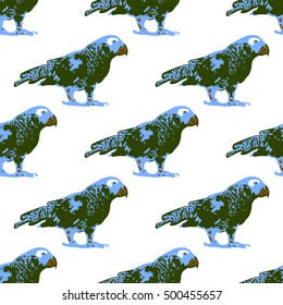 Nature illustration. Post card. Animals from the jungle. Parrot in the zoo. Seamless pattern