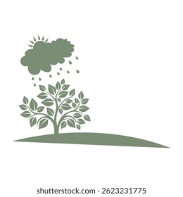 Ilustración de la Naturaleza con el símbolo del sol, de la nube, de la lluvia y del árbol que representa crecimiento