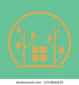 Naturgrafik Baum und Gebäude Vektorlogo tajawindu