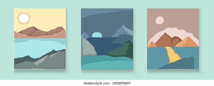 Imagen de la naturaleza, vectores de pancartas minimalistas para imprimir, publicaciones en murales de medios sociales y otros materiales. Diseño vectorial minimalista.