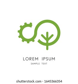 Nature and industry logo - tree and gear wheel symbol. Ecology and environment, green power and clean energy vector icon.