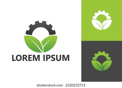 Nature industry, plant and gear logo template design vector