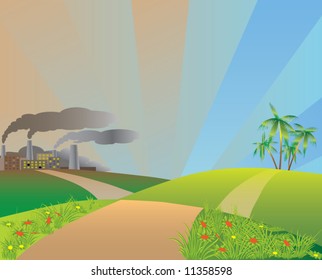 Nature and industry. Vector.