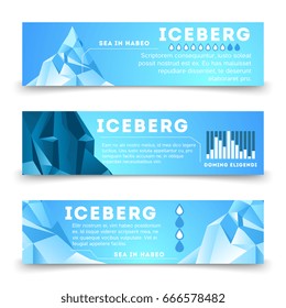 Nature information banners template with iceberg polar, vector business template card illustration