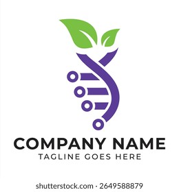 Nature Inspired Biotechnology Logo Design with DNA Strand and Green Leaves Depicting Growth and Connection