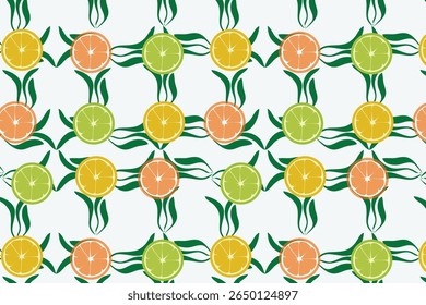 Nature Inspired Branding Poster or projects seamless pattern of  orange  slices and leaves 