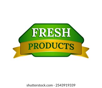 Nature inspired food label with an emblem of fresh leaves and a quality ribbon. Suitable for branding organic, safe, and healthy farm products.