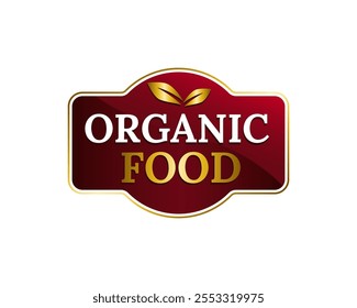 Nature inspired food sticker with a red leaf emblem, ideal for branding farm fresh, safe, and organic products in a rustic, eco friendly style.