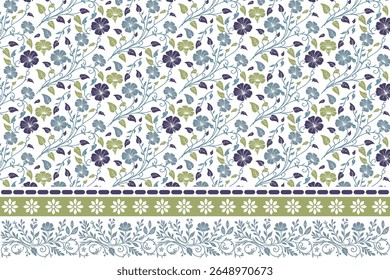 nature inspired line floral seamless pattern with border created in single line floral artwork style perfect for use in textile printing, packaging, and wall decor

