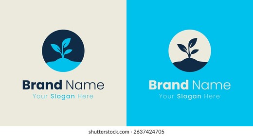 Nature Inspired Logo Design Concept with Plant Seedling Icon and Earth Elements