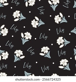 Nature inspired Pattern Cute White Lilies Bloom. Perfect for fabric design, stationery, wallpaper, and nature-themed creative projects.