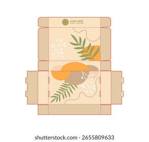 Nature inspired product packaging and label gift box set with floral and plant illustrations