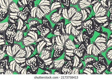 Nature inspired seamless pattern. Abstract fashion print with butterflies for fabric, wallpaper, package, gift paper. Vector animalistic background
