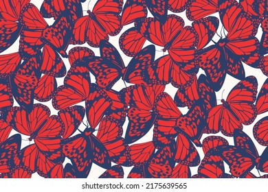 Nature inspired seamless pattern. Abstract fashion print with butterflies for fabric, wallpaper, package, gift paper. Vector animalistic background