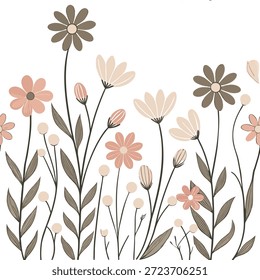 Naturaleza inspirada en la flor de primavera sin patrón con flores silvestres para el concepto de decoración del hogar rústico como flores silvestres rústicas dispuestas en un patrón sin fisuras para un tema de decoración casera de primavera terrosa natural en Foto de archivo Concepto y espacio vacío en el lado izquierdo, sin texto --ar 7:2 --tile