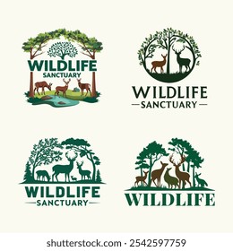 A nature inspired Wildlife Sanctuary logo with wild animals and trees